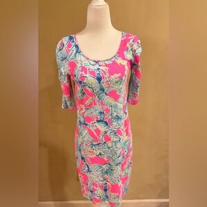 Lilly Pulitzer Lajolla Dress Raz berry Lobsters in Love Pink Blue size XS